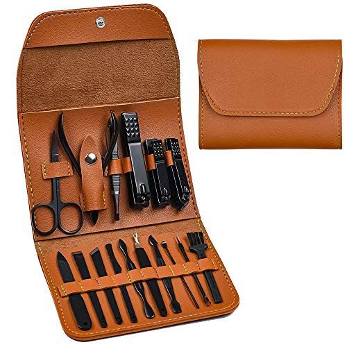 Professional Manicure Pedicure Set, 16 in 1 Stainless Steel Nail Clipper Set Personal Nail Care Tools with Portable Leather Packaging Case, Premium Manicure Set Gift for Men Women